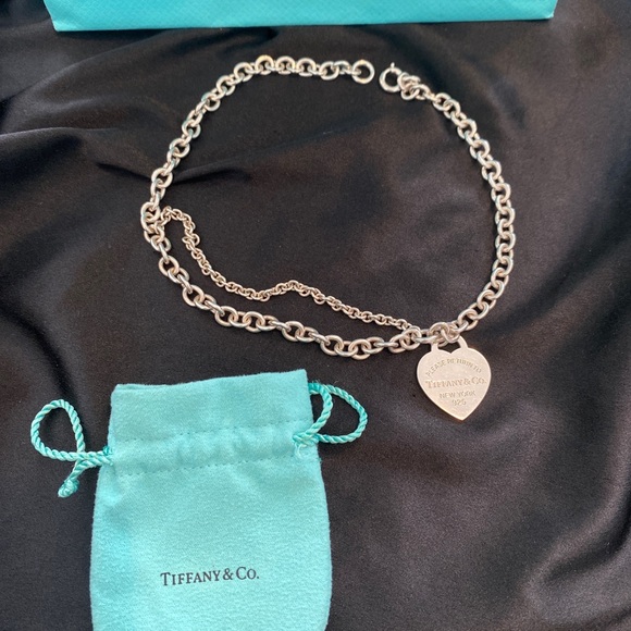 Tiffany & Co Silver Heart Double Chain 17 Necklace